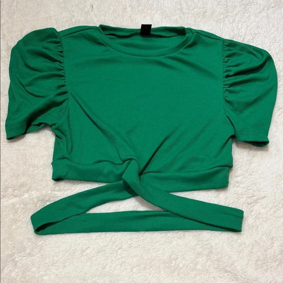 ADD ON ITEM 💕SHEIN Emerald Green Puff Sleeve Crop Top - Picture 1 of 3